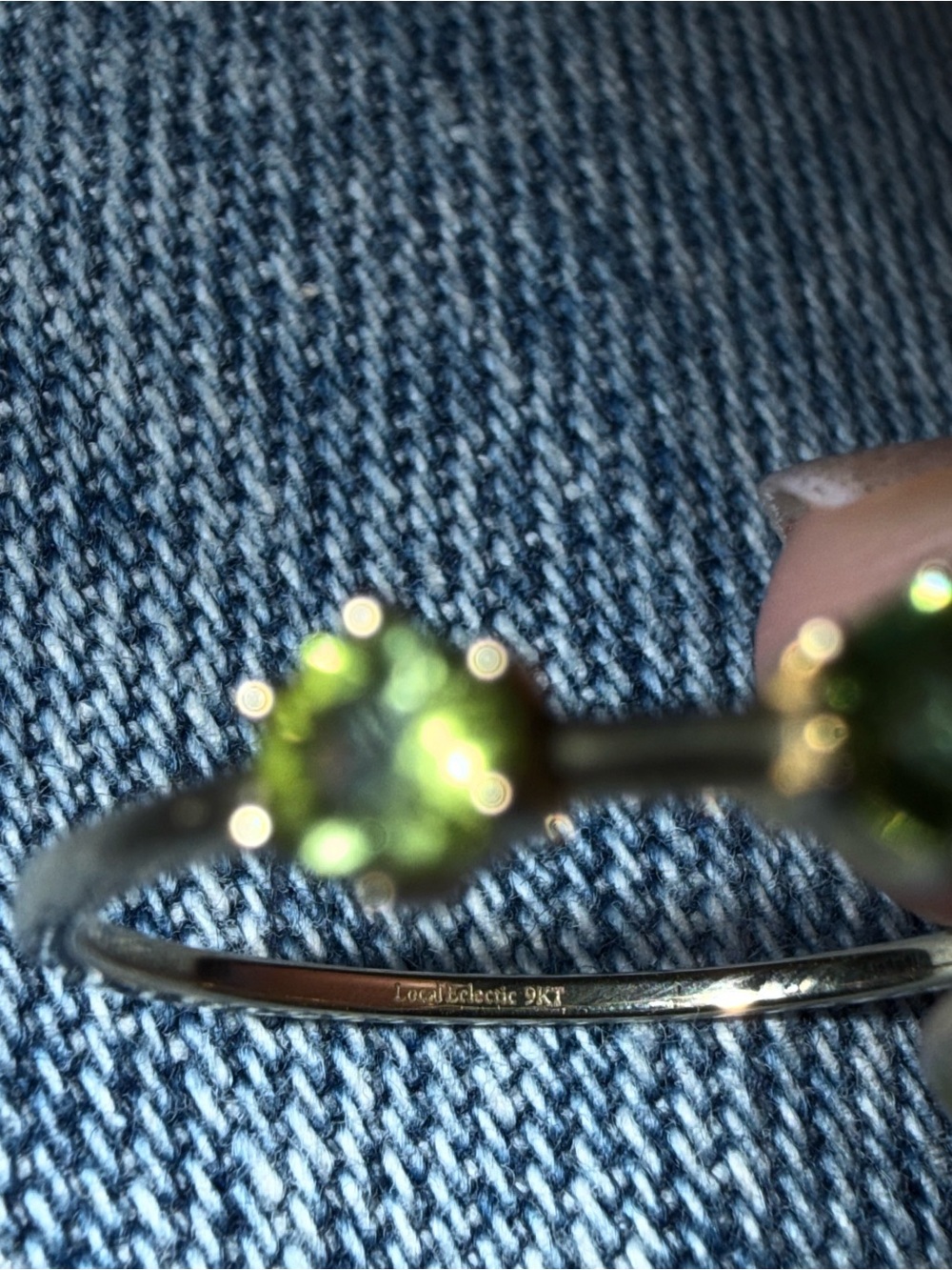 Local Eclectic Solid Gold Tourmaline Trio Stacking Ring Light Green size 6 - Picture 8 of 8